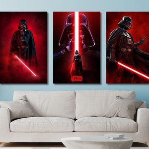 Set of 3 Darth Vader Canvas Darth Vader Wall Art, Darth Vader Poster, Midnight Starwars Print Art, Clone Wars Poster, Ready To Hang Wall Art