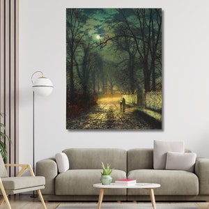 John Atkinson Grimshaw Framed Wall Art Painting, A Moonlit Lane John Atkinson Grimshaw Canvas, Moonlight and Shadow John Atkinson Grimsh