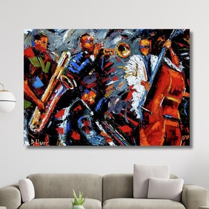 Jazz POSTER,Musical instruments Paintings on Canvas,Abstract Music Jazz Band Canvas Wall Art,Abstract Art,African American Art,Musician Gift
