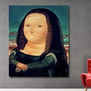 Mona Lisa von Fernando Botero Kunst, Botero Kunst, riesige Leinwand Wohnkultur, Mona Lisa Fun Art, Fernando Botero Wandkunst, Fette Mona Lisa Leinwandkunst