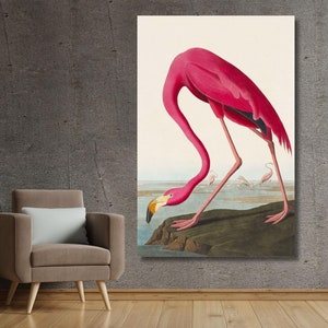 Flamingo Print Poster, Retro Animal Poster, Fun Prints, Pink Flamingo Art, Flamingo Printable Wall Art, Animal Print, Ready to Hang Canvas