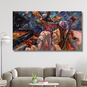 Jazz WALL ART,Musical instruments Paintings Canvas,Abstract Music Jazz Band Canvas Wall Art,Abstract Art,African American Art,Musician Gift
