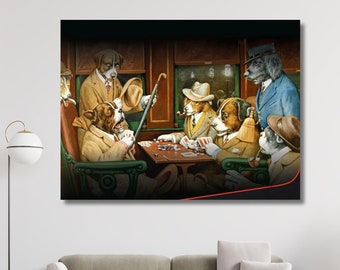 Kna Prints - 1 Pc Poster Dogs Playing Poker By Cassius Marcellus Coolidge Wall Picture, UNFRAMED