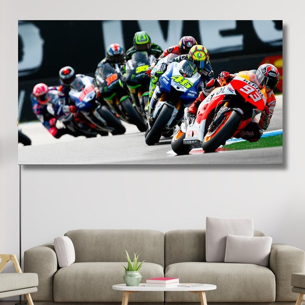 Moto GP Ready to Hang CANVAS,Valentino Rossi Poster, MotoGP Canvas Wall Art, Man Cave Decoration,Extra Large Wall Art, Man Cave ,