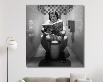 Toilet scene John Travolta POSTER, Pulp Fiction, 1994 Movie, Funny Bathroom Wall art, Black and white, Funny Toilet Print Poster