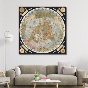 Oude platte aardekaart klaar om op te hangen POSTER, 1587 door Monte Urbano poster, grote wereldkaart muurkaart, 15e-eeuwse oude kaart, platte aardekaart