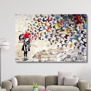 HeadShot Butterfly Wall Art,Motyl Banksy Canvas Prints,Banksy Canvas Wall Art,Banksy Home Decor,Prezent,Banksy Canvas Wall Art