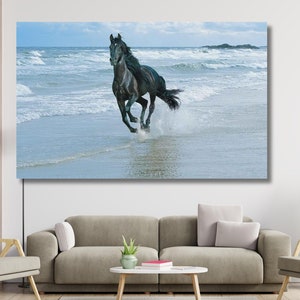 Horse Canvas POSTER,Running Black Horse Canvas Wall Art, Running Horse Poster Print, Black Horses Canvas Home Decor Redy To Hang,Horse art