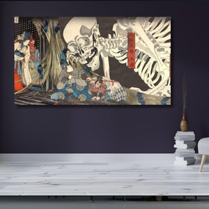 Utagawa Kuniyoshi Skeleton Ready To Hang POSTER,Utagawa Kuniyoshi Reproduction Canvas,Japanese art,Ukiyo-e Vintage Print,Mitsukuni Defying
