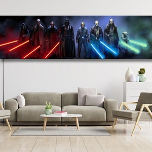 Starwars Characters Ready To Hang POSTER, Blockbuster Fine Art Panorama Print, Canvas Art Prints, Movie Pano on Canvas, XXL Fan Art Canvas