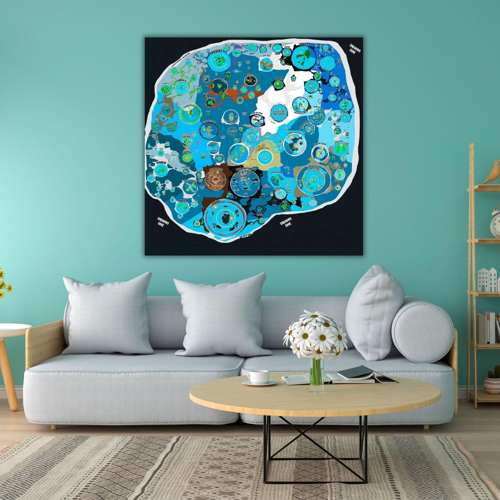 絵画 Earth Terra Infinita Canvas Flat Earth Map High Resolution Wall Art