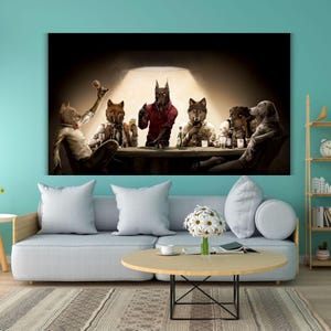 Arte de parede em tela pronta para pendurar jogo de pôquer de cães, pôster de pôquer de cães, Cassius Marcellus Dogs Playing Poker Wall Art, pôster de cartas de baralho de cães