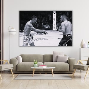 Black & White Max Holloway KO of Justin Gaethje UFC Ready to Hang Canvas Wall Art, Max Holloway Canvas, Max Holloway Poster,Fitness Wall Art