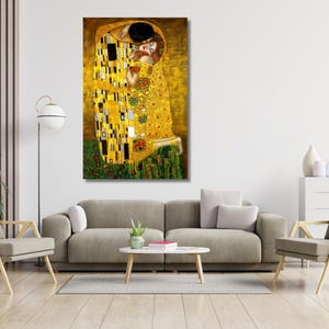 The Kiss by Gustav Klimt Art, Modern Portrait WALL ART, Art Nouveau Print,Romantic Love Poster, Printable Wall Art, Ready to Hang Canvas Art