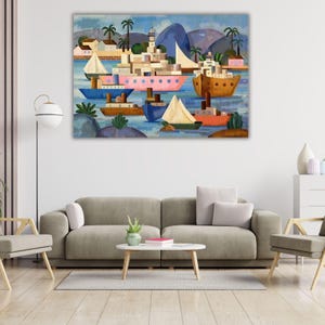 O Porto By Tarsila do Amaral Wall Art, O Porto By Tarsila do Amaral Quality Print , Tarsila do Amaral Poster, Canvas Print, Canvas Art