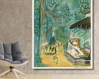 Madeline print at the Zoo By Ludwig Bemelmans Art Quality Canvas Print, Madeline at the Zoo Poster,Ludwig Bemelmans Painting Art, Home Decor