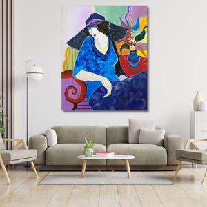 Frau in Hut von Itzchak Tarkay Leinwand fertig zum Aufhängen Qualität Druck Wandkunst Itzchak Tarkay Wand Kunst Vintage Print Art Itzchak Tarkay Poster