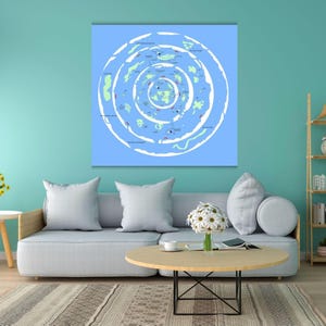 Wereld voorbij het ijs muur satelliet platte aardekaart canvas, grote wereldkaart muurkaart, platte aardekaart, halfglanzende canvas poster, klaar om op te hangen