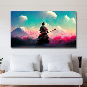 Samurai Canvas Cherry Blossom Painting, Samurai Poster,Samurai Man Canvas Print ,Wall Decor,Home Decor,Office Decor,Japan art, Japanese Gift