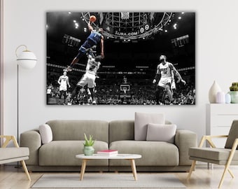 Anthony Edwards Dunk pronto da appendere tela Minnesota stampa, involucro di tela, stampa incorniciata basket, arte murale sportiva, Man Cave, regalo, arredamento per la camera dei bambini
