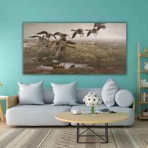 Bruno Liljefors Wildgeese Settling Art (1907), Bruno Liljefors Print Quality Framed Canvas Wall Art Poster, Print, Landscape Canvas Wall Art