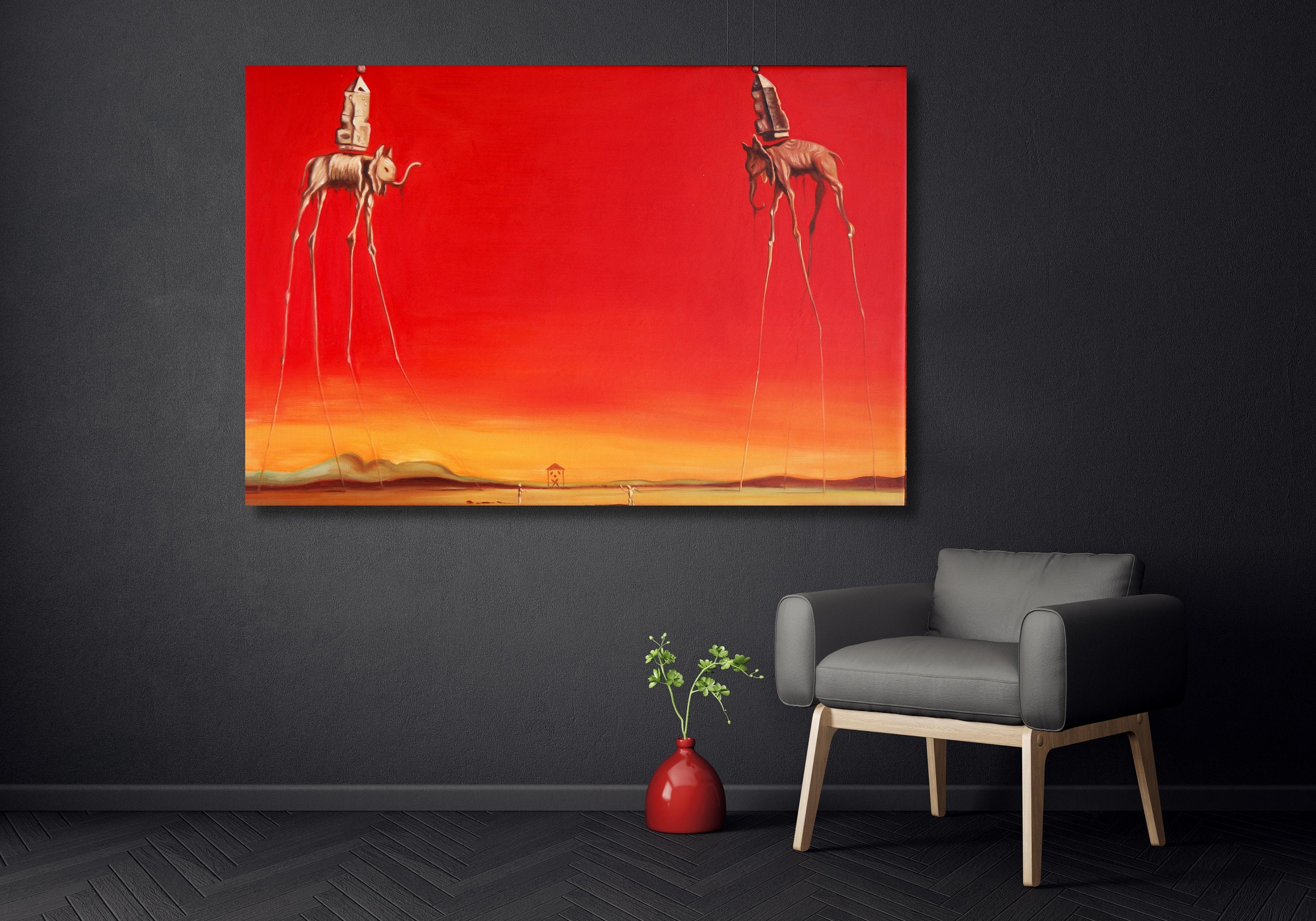 The Elephants By Salvador Dalí – Hand-painted Surrealist Oil On Canvas, Fine Art Reproduction, 24x36", Ready To Ship