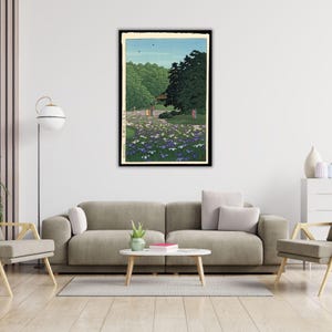 Iris Garden at Meiji-jingu by Hasui Kawase Canvas Wall Art, Japanese Canvas,Forest Wall Art,Japanese Wall Art,Reproduction Canvas Home Decor