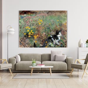 Cat in the Summer Meadow By Bruno Liljefors Ready to Hang Canvas, Quality Print Framed Wall Art, Print, Landscape Canvas Art , Cat Wall Art