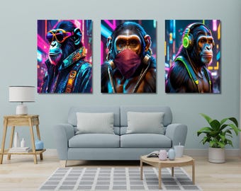 3 Monkeys Wall Art Custom AI See No Evil Hear No Evil Speak No Evil Wall Hanging art 3 wise Monkey&#39;s canvas Nordic style Animal Canvas Print
