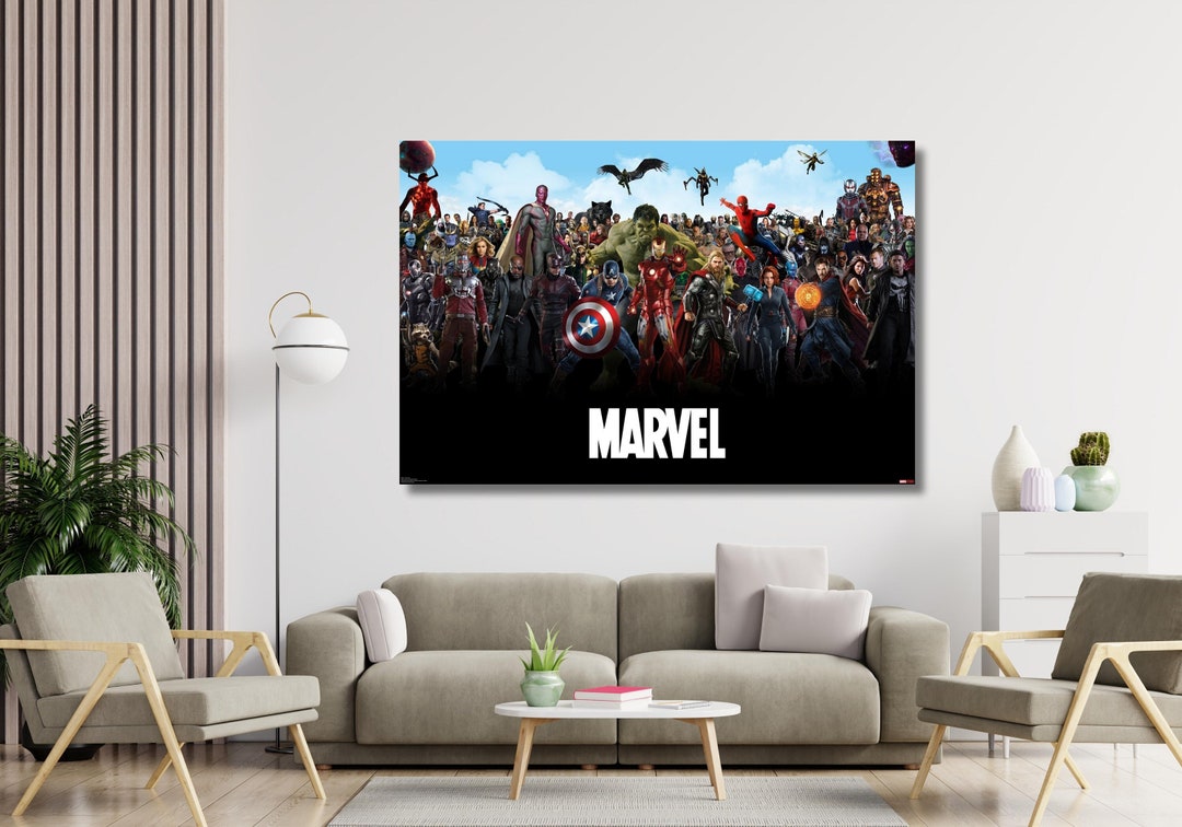 All Marvel Characters Panorama Canvas Art Poster Print Movie , Avengers ...