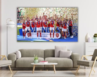 Póster de la victoria del Arsenal femenino en la Champions League 2025, lienzo listo para colgar de la final de la Champions League del Arsenal femenino, póster de la Champions League