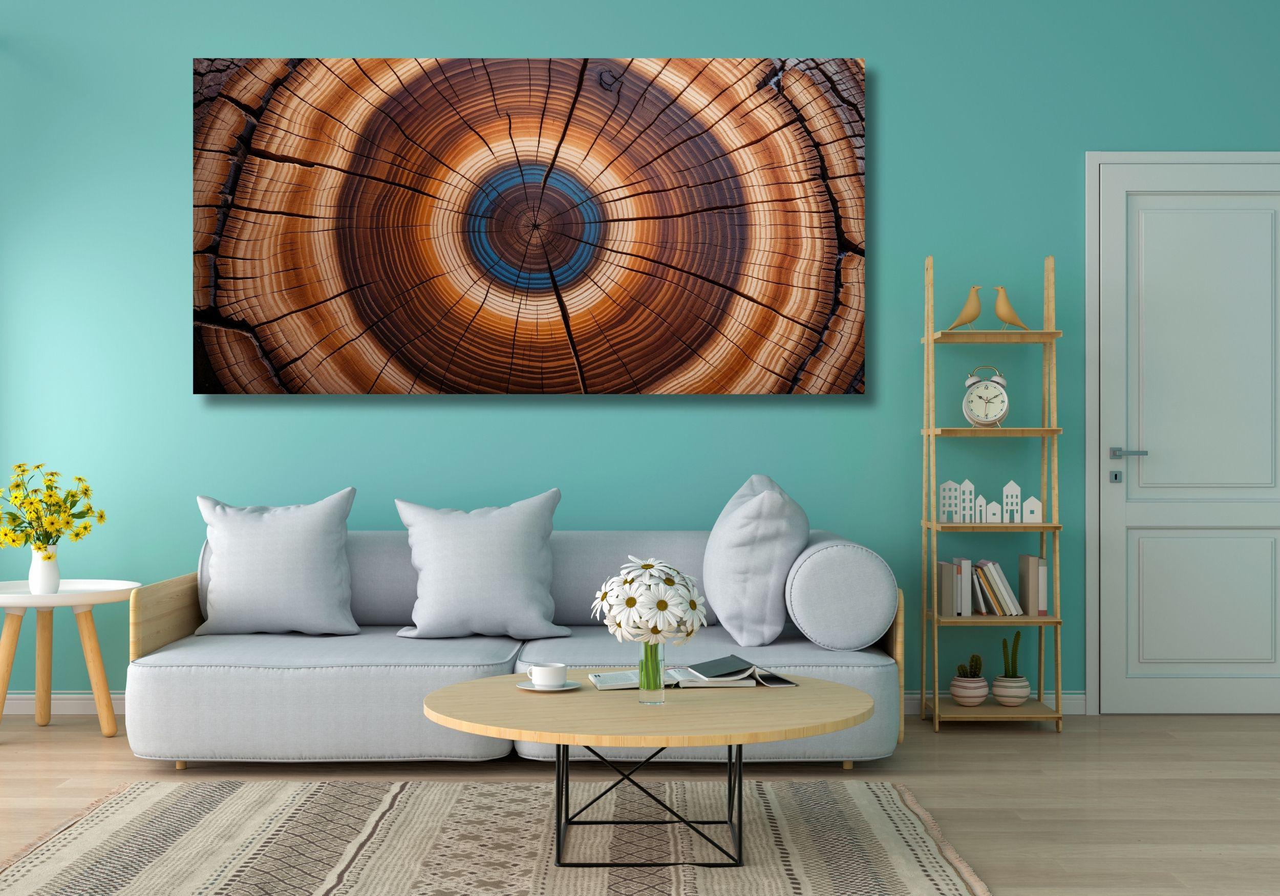 カラフルな木の年輪。すぐに掛けられるキャンバスウォールアート