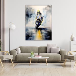 Valentino Rossi Ready To Hang Canvas,Kids Gift,Moto GP Superbike Prints,Man Cave Decor,Rossi Front lift on Motorcycle,Valentino Rossi,MotoGP