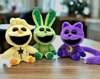 Smiling Critters Plushie - Cute Plushies - Unique Plush Toy - Purple Green Yellow Plushes - Bear Bunny Duck - Gift for Children