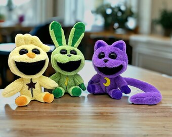 Smiling Critters Plushie - Schattige knuffels - Uniek knuffeltje - Paars Groen Geel Pluchen - Bear Bunny Duck - Cadeau voor kinderen