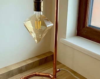 Copper pipe lamp- Diamond shaped table lamp- designed and handmade by me using 15mm pipe and traditional solder