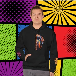 Neapolitan Mastiff Dad Love PopArt Hoodie Comfy Colorful Cartoon Mastiff Dad Hoody w/Cute Wrist Decals, Neapolitan Mastiff Dog Dad Gift Idea