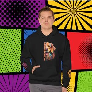 Golden Retriever Love PopArt Hoodie, Comfy Colorful Cartoon Golden Retriever Hoody with Cute Wrist Decals, Golden Retriever Dog Gift Idea