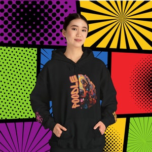 Poodle Love PopArt Hoodie, Comfy Colorful Cartoon Standard Poodle Hoody with Cute Wrist Decals, Poodle Dog Gift Idea, Cozy Poodle Art