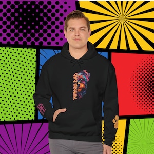 Yorkie Dad Love PopArt Hoodie, Comfy Colorful Cartoon Yorkie Hoody with Cute Wrist Decals, Yorkshire Terrier Dog Dad Gift Idea