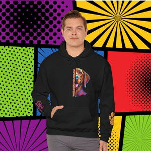Rhodesian Ridgeback Love PopArt Hoodie, Comfy Colorful Cartoon Ridgeback Dog Hoody with Cute Wrist Decals, Rhodesian Ridgeback Dog Gift Idea