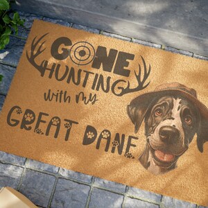 Gone Hunting with my Great Dane Door Mat, Outdoor Mat Gift for Hunting Dog Lover,  Custom Huntsman Dane Dad Gift Idea, Mastiff Hunting Life