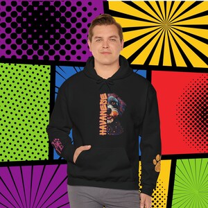 Havanese Love PopArt Hoodie, Comfy Colorful Cartoon Havanese Dog Art Hoody with Cute Wrist Decals, Havanese Dog Gift Idea