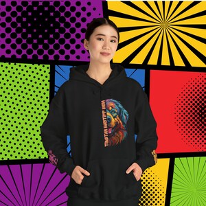 Tibetan Mastiff Mom Love PopArt Hoodie, Comfy Colorful Cartoon Mastiff Mom Hoody with Cute Wrist Decals, Tibetan Mastiff Dog Mom Gift Idea