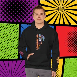 Doberman Dad Love PopArt Hoodie, Comfy Colorful Cartoon Dobie Dad Hoody with Cute Wrist Decals, Dobermann Pinscher Dog Gift Idea