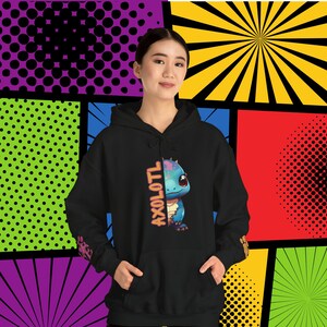 Axolotl Love Hoodie Gift, Comfy Colorful Cartoon Axolotl Hoody with Cute Wrist Decals, Axolotl Art Hoodie Present Idea Cute Axolotl Art Gift