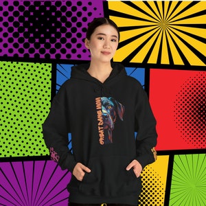 Great Dane Mom Love PopArt Hoodie, Comfy Colorful Cartoon Great Dane Hoody with Cute Wrist Decals, Great Dane Dog Mom Gift Idea, Dane Love