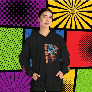 Shar Pei Mom Love PopArt Hoodie, Comfy Colorful Cartoon Sharpei Mom Hoody w/ Cute Wrist Decals, Shar-Pei Dog Mom Gift Idea, SharPei Mom Love