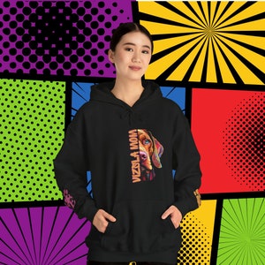 Vizsla Mom Love PopArt Hoodie, Comfy Colorful Cartoon Vizla Hoody with Cute Wrist Decals, Vizsla Dog Mom Gift Idea, Visla Dog Love