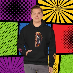 Saint Bernard Dad Love PopArt Hoodie, Comfy Colorful Cartoon St Bernard Hoody w/Cute Wrist Decals, St Bernard Dog Dad Gift Idea, Bernie Dog